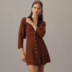 NWT! Reformation Galene Mini Dress - Fig Jam Polka Dot 🛼